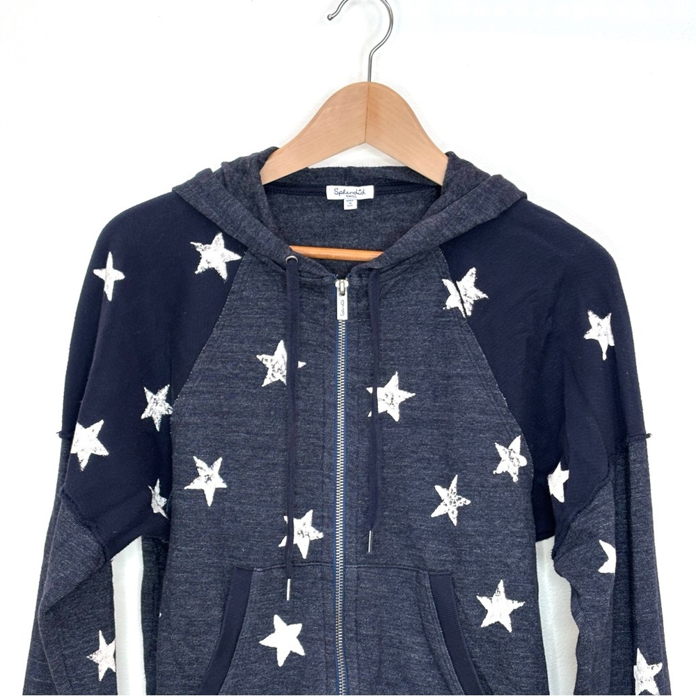 Splendid Star Print Zip Up Hoodie Hooded Sweatshirt Size Small Navy Blue White - Picture 6 of 13